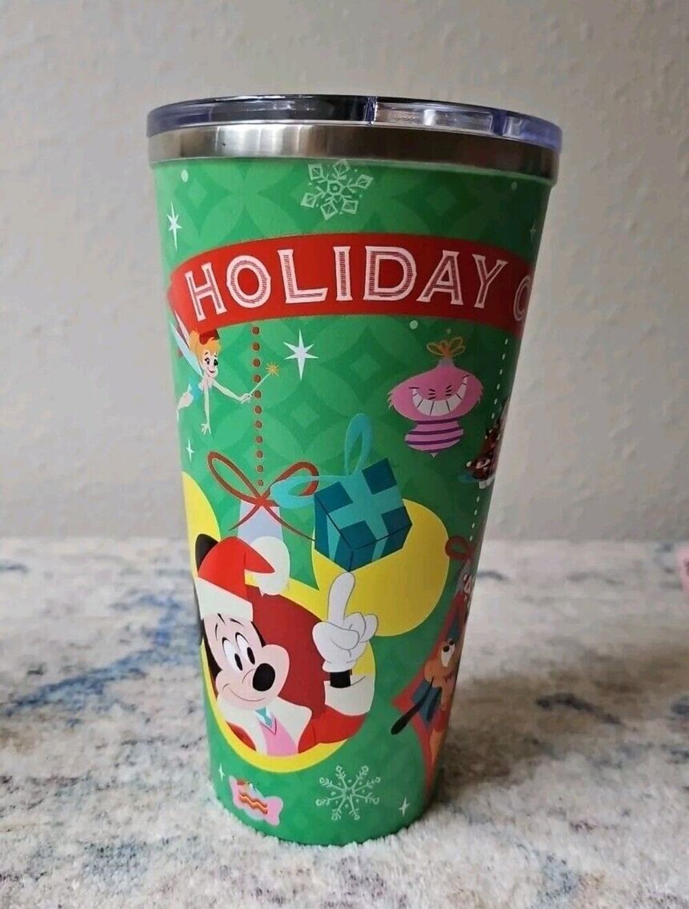 Disney Parks 2023 Christmas Holiday Travel Tumbler Cup Stainless Steel w Lid NEW